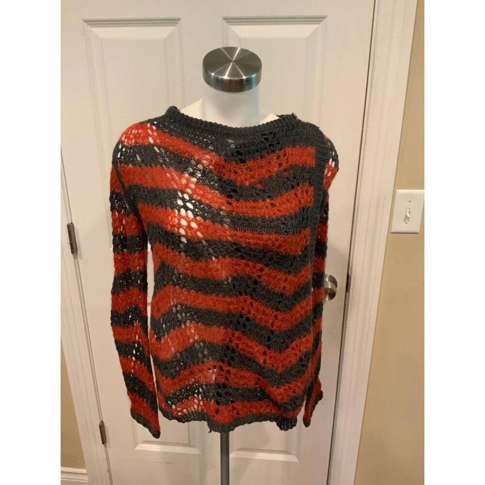 Guinevere Anthropologie Red & Gray Loose Knit Cardigan Wrap Sweater, Size XS